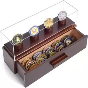 울트라지 챌린지 동전 진열 케이스 나무 상자 서랍 투명 아크릴 뚜껑이 있는 군용 수집함 u2013 수집가를