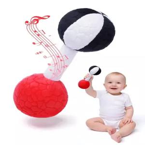 졸리베이비 소프트 플러시 베이비 덤벨 래틀 장난감 신생아 0-3-6개월 고대비 흑백 감각 웨이트 팅