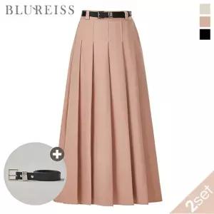 [블루레이스] [벨트SET]뒤밴딩 핀턱 미디 스커트_B6S1SK8031