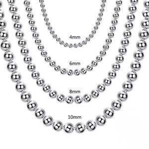 925 스털링 실버 부드러운 비즈 볼 체인 목걸이 여성 패션 쥬얼리 웨딩 액세서리 4mm 6mm 8mm 10mm