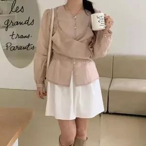 뷔스티에 랩블라우스 라운드넥 슬림핏 시스루 봄셔츠