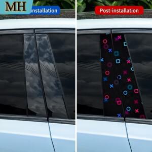 고 자동차 스티커 2D 패턴 도어 포스트 자체 접착 방수 반 광택 유광 B 필러 보호 필름 2개