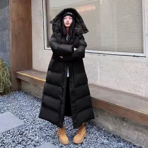 롱패딩 맥시 발목 유광 검은 파카 라인