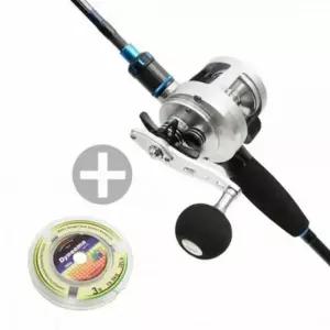 문어낚시용 좌핸들 낚싯대와 장구통 릴 조합