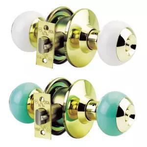 방문손잡이 원통형 도어락 골드화이트