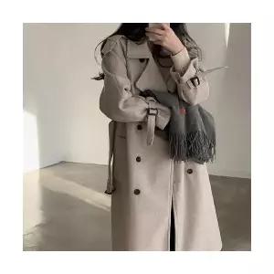 여성 모직코트 가을 겨울 빈티지 더블 스트랩이 무릎 위로 슬림핏 롱 모직 코트 OP4