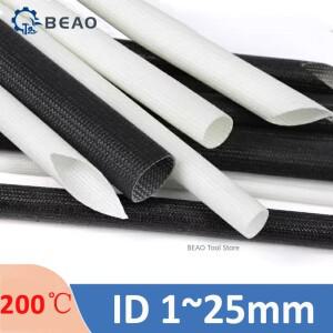 유리섬유 파이프 200도씨 브레이디드 글라스 파이버 슬리브 튜브 와이어 절연 보호 ID1mm - 25mm