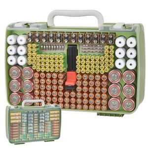양면, 테스터 체커가 있는 차고 상자가 배터리 정리함 보관함 케이스. 269pcs AA AAA 3A 4A 9V C D 리튬 4LR44 CR2 CR123A CR1632 CR2032 18650 -Green