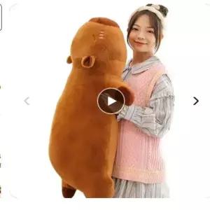 Kawaii Capybara 플러시 장난감 Capibara 푹신한 인형 긴 수면 부드러운 베개 소파 쿠션 낮잠 학교 크리스마스를위한 잠자는 장난감