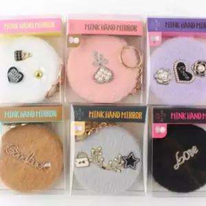 밍크 양면 손거울 미러 휴대용 원형 접이식 (12개세트)