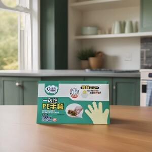 투명한 일회용 플라스틱 필름 장갑 PE 식품 등급 식사용 미용 머리 염색 3박스