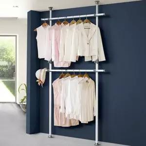 공간활용 2단 행거 조립식 고정형 행거 철제 옷걸이 행거 수납 공간활용 2단