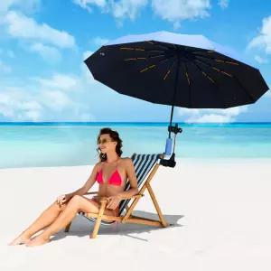 YANSOL 비치 체어 우산에 클램프가 장착된 360° 조절 가능한 클립 여행 유모차 파티오 골프 카트를 위한