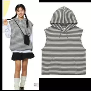소이 주니어 봄가을옷 남자 여자 스트라이프 후드조끼 남여아 멋스런 민소매 26S0131