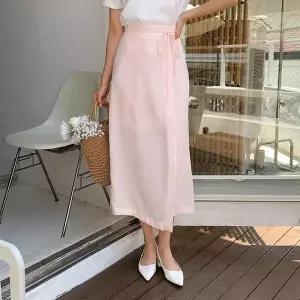 [셀러허브]여자 옆면 SS 시폰 스트랩 슬릿 리본 롱스커트 (S16656386)