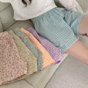 고품질 여성 체크 파자마 반바지 사각팬티 꽃 면 플라워 잠옷 (WE5BB65)