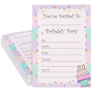 쥬베일 생일 초대장 색종이 조각 및 케이크 디자인 튼튼한 카드 스톡 파티 24개 5 x 7인치 흰색 V 플랩