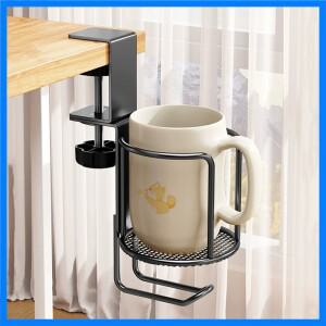 2 in 1 무타공 책상 컵홀더 높이 조절 가능 업그레이드 암 클램프 스탠드 360도 회전 테이블 가장자리 클램