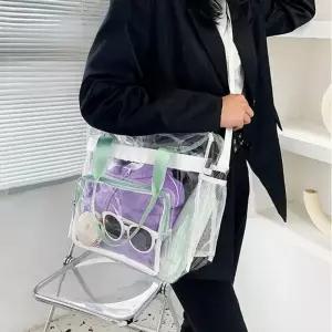 ( )민트 투명 토트백 PVC 여름 보조 가방 책가방 수영장 크로스백 물놀이 배낭여행용