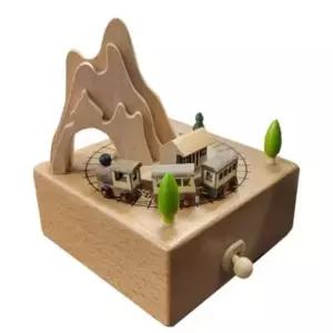 회전오르골 EEG214J6 우드뮤직박스 원목오르골 기차마을