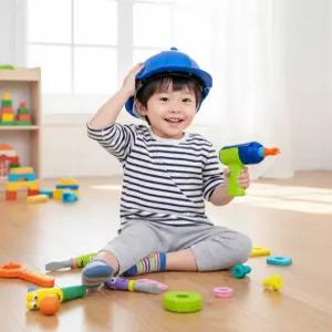 소프트 파스텔 전동공구 블럭 망치놀이 공구놀이 세트 드라이버 나사 볼트 조립 (64P)