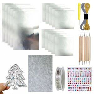 호일 엠보싱, 공예 용품 세트가 크리스마스 아트 시트, 틴 도구, 금속 초두꺼운 장식용 스티커(실버)를 DIY 와이어, 키트 엠보싱 포함한 시트 포함된 15PCS