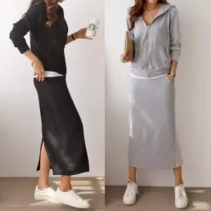 여성 봄 가을 면 쭈리 스판 후드집업 자켓 롱 스커트 츄리닝 세트 SST0030S 빅사이즈 루즈핏