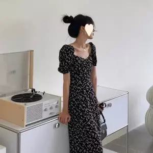 여성 여름 반팔 셔링 스판 한쪽트임 플라워 롱원피스 (KYR-WE93B47)