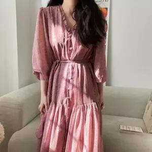 롱 셔링 긴팔 결혼식하객룩 하객원피스 원피스 핑크 봄 여성 (KYR-W...