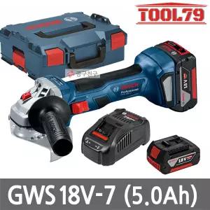 보쉬 GWS18V-7 충전 그라인더 100mm 18V 절삭 연마 5.0ah 배터리 2개 만조 포함
