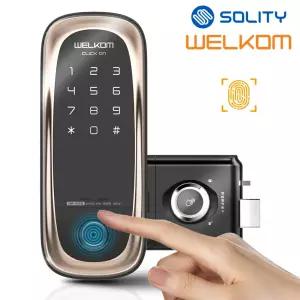 솔리티 웰콤 클릭온 [지문인식 디지털도어락] 블루투스(옵션) 지문인식 0.9초 0초바로잠금 도어록 현관 번호키 
