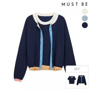 여성 니트 반팔티 니트 버튼 가디건 세트