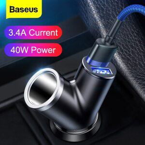 차량용시거잭 멀티소켓 멀티소켓2구 아이폰에 대 한 Baseus 자동차 충전기 40W 더블 USB 션트 삼성 Xiaomi