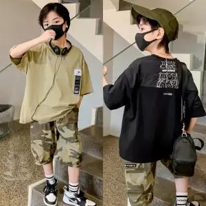 [삐삐네옷가게] 남아 주니어 밀리터리 반팔 여름 반바지 상하 세트