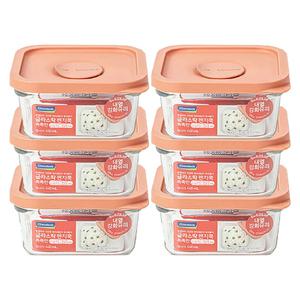 글라스락 햇밥용기 무드브릭  정사각, 440ml, 6개