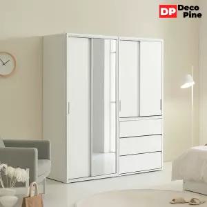 데코파인 조이 슬라이딩 장롱 1600 Q세트 3단 서랍 전신거울 작은방 원룸