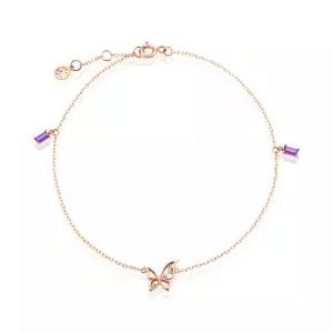 [비앤비골드] 18K 탄생석 자수정 나비 큐빅 발찌 SCA38268