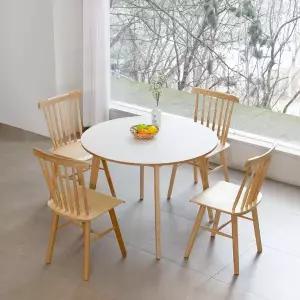 [공간미가구]밀키우드 1000 원형 우드라인 4인 주방 식탁 세트 카페 인테리어