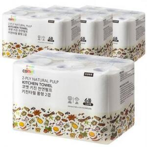 코멧 키친 천연펄프 키친타올 롤형 130매 2겹 24개 one option