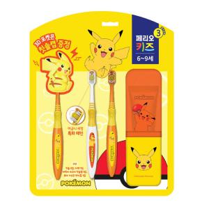 officeseller 페리오 키즈 포켓몬 피카츄 3단계 양치세트 치약 칫솔 양치컵 [6-9세]