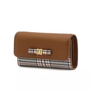 닥스 액세서리 25FW [JEANNE] 브라운 리본DD장식 체크배색 가죽 반지갑 DCWA5F930W2