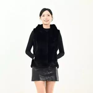 우진모피(WJ) 코펜하겐 퍼 휘메일 블랙 후드 밍크베스트 국내생산 본사직영