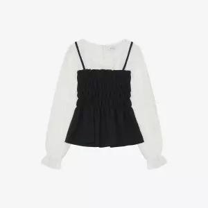 [25 신상] 뷔스티에 배색 블라우스 (TLBAH2401)