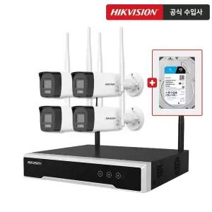 하이크비전 실외 뷸렛형 WI-FI CCTV 2.8mm 카메라 세트 구성 [카메라 4대 + NVR 1대 + HDD 1개]
