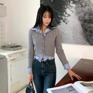 여자 데일리 셔츠 레이어드 꽈배기 숏 니트 가디건