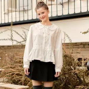 [25 신상] 펀칭 카라 레이스 블라우스 (TLBAI2442)