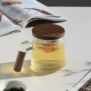 나무 호두 손잡이 내열유리컵 뚜껑 차거름망 티머그 포함 미르 2size 유니크한디자인