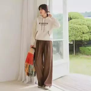 [핑크시슬리] 마로니 밍크기모 배색자수 박스 후드