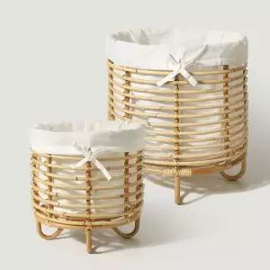 오픈형 라탄 세탁바구니 빨래통 햄퍼 수납함 2P set 정리수납함 세탁바구니 라탄가구