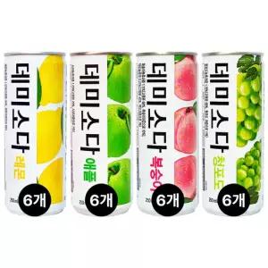 데미소다 4종 6캔씩 250ml x 24캔 레몬 애플 복숭아 청포도